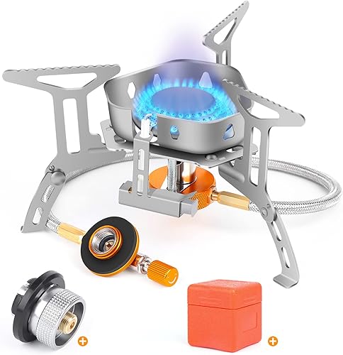 KOCZIL Estufa de mochilero portátil ligera de 3500 W, encendido piezoeléctrico, plegable, doble combustible, propano butano, quemador de campamento,