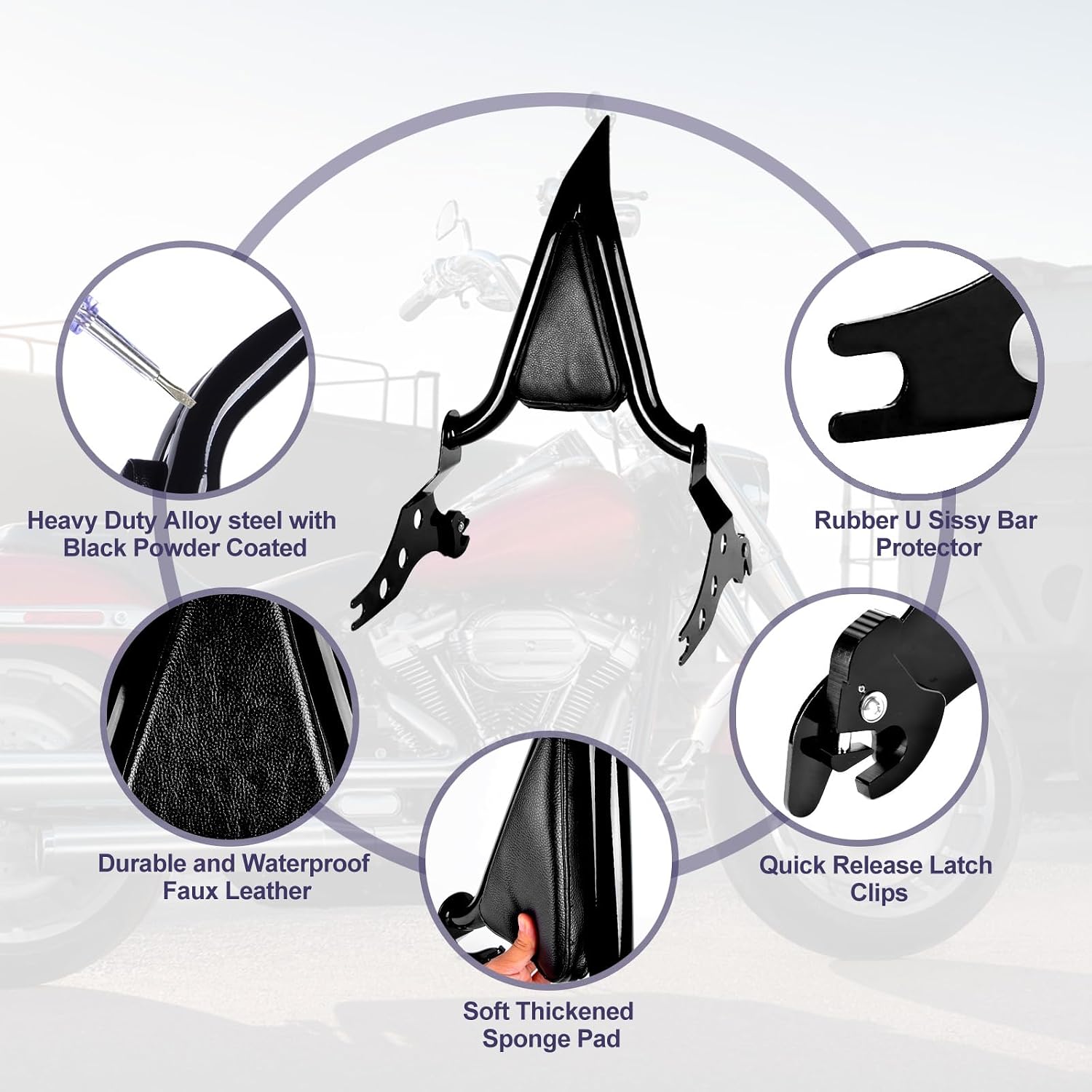 Detachable 22 inch Motorcycle Rear Passenger Backrest Sissy Bar With Back Rest Pad For Harley Fat Boy 2018-2026 FLFBS 114 FLFB 107, Softail Breakout 2013-2026 FXBRS 114 Accessories
