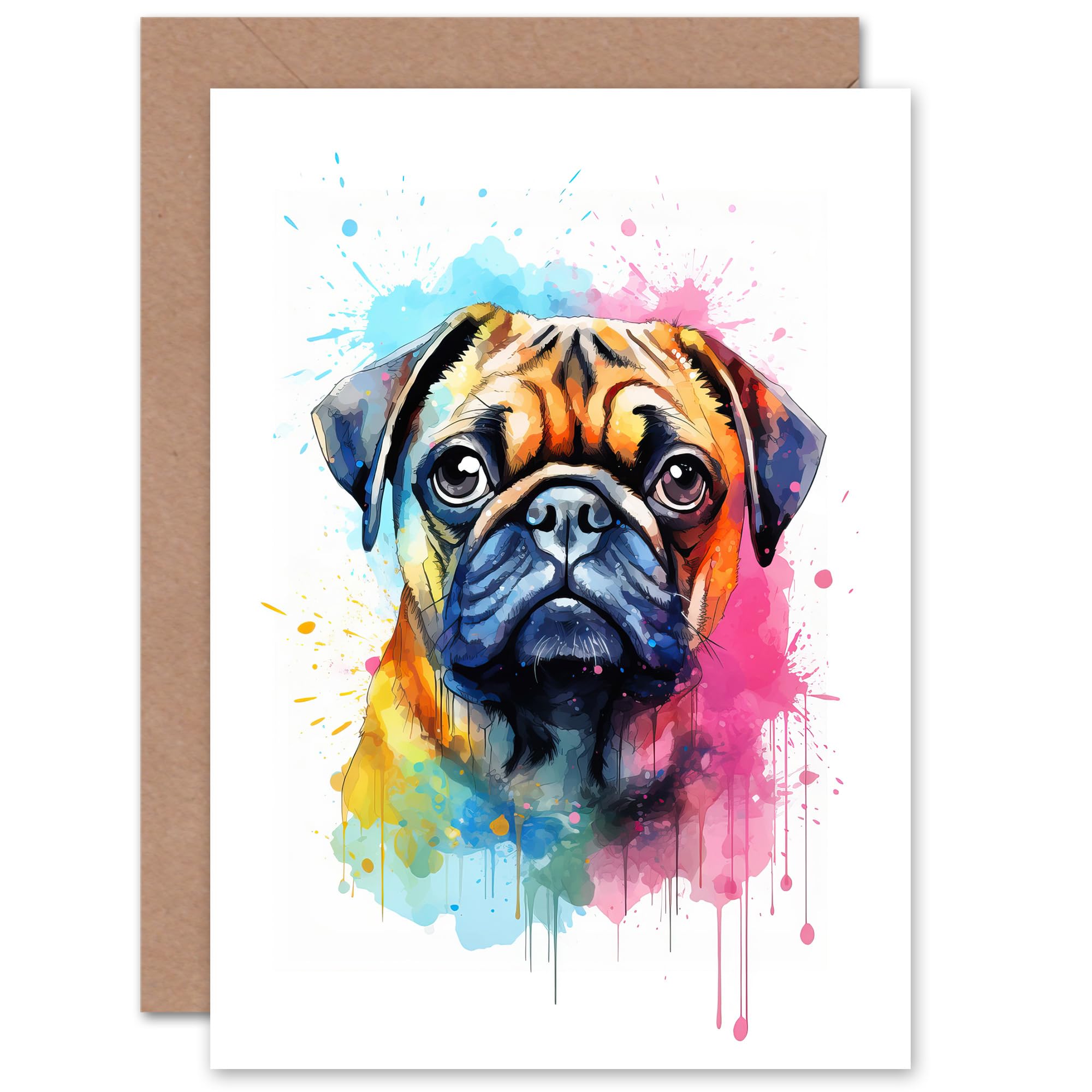 Artery8 Pug Watercolour Pet Portrait Greeting Card