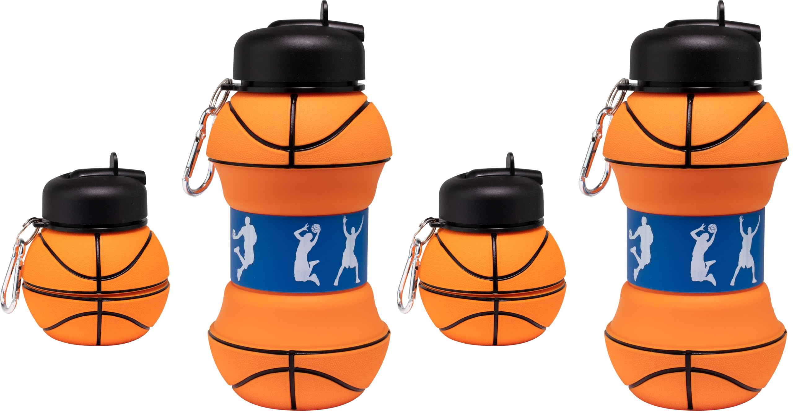 Maccabi Art Clip-On Collapsible BPA-Free Silicone Basketball Water Bottle for Kids, 18 Oz. Size (Pack of 2)