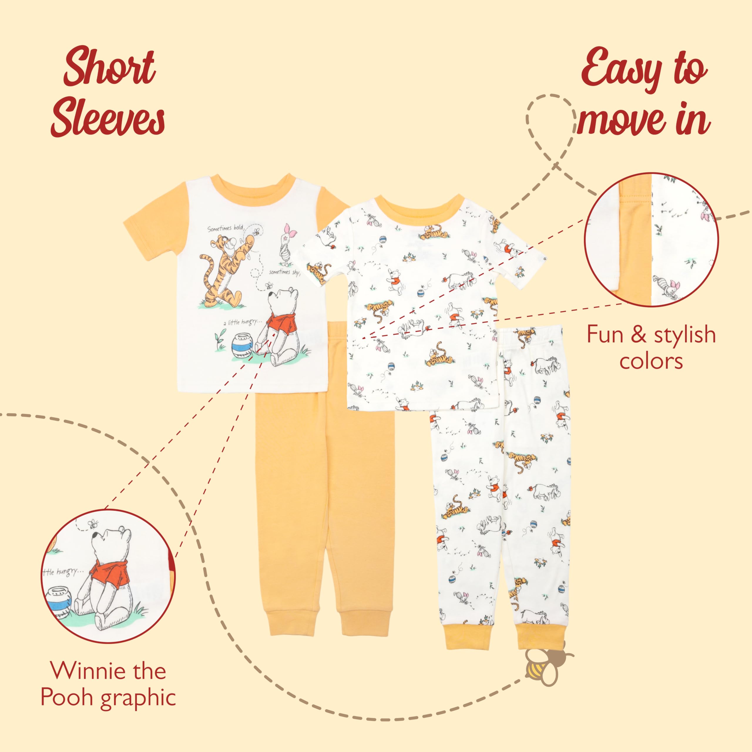 Disney 4-Piece Snug-Fit Cotton Pajama Set, Soft & Cute for Kids Set di Pigiama Unisex - Bambini e Ragazzi