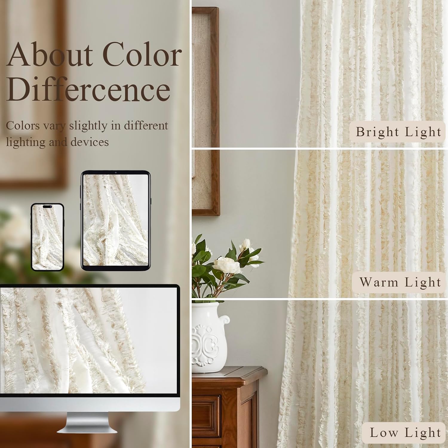 PRIMROSE Linen Striped Sheer Curtains for Living Room 96 Inches Long,Bedroom Light Filtering Semi Sheer Privacy Window Curtain Drapes,2 Panels Set Back Tab Rod Pocket Tulle Curtains