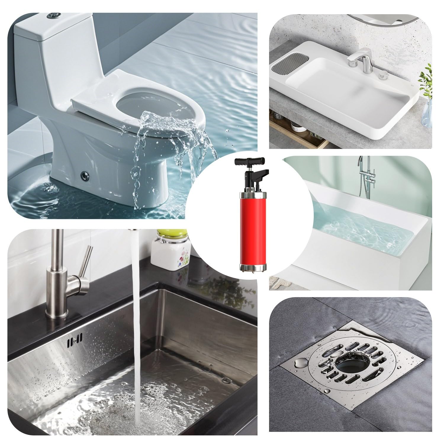 Stura WC con 4 Ventosas, Sturalavandini a Pressione con Barometro, Pompa Stura Scarichi a Pressione, Stura WC ad Aria Compressa, Sblocco Rapido, per WC Lavello Pavimento Lavabo