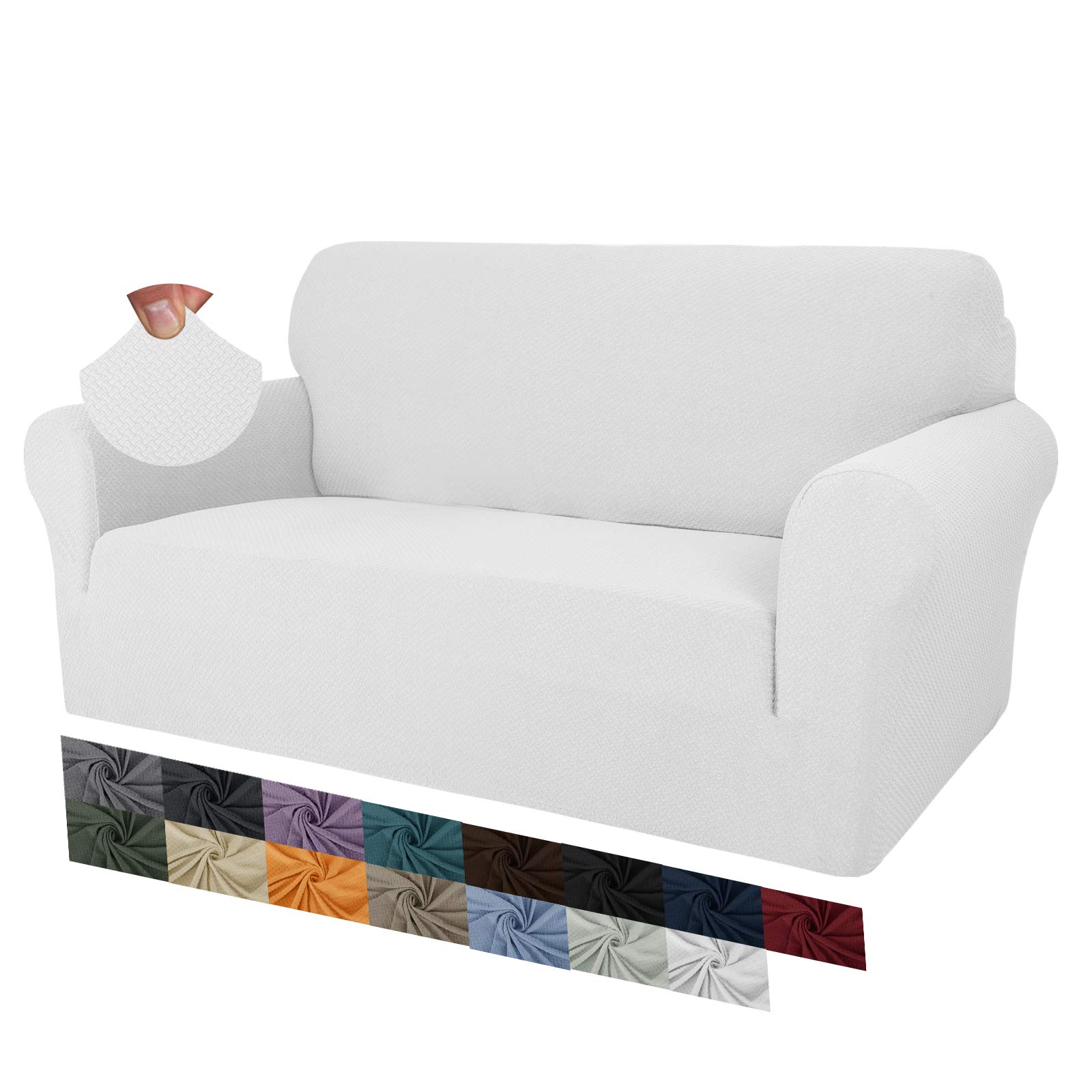 Maxijin White Creative Jacquard Couch Covers For 2 Seater, Super Stretch Non Slip Love Seat Sofa Cover For Dogs Pet Friendly Elastic Furniture Protector Loveseat Slipcovers (2 Seater, )
