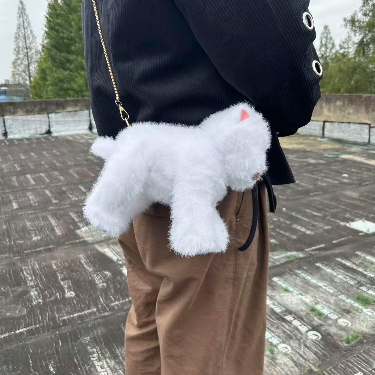 Western Highlands Dog Crossbody Bag, Dog Shoulder Bag Messenger Bag, Cute Animals Plush Purse Novelty Bag with Zipper for Women (White) - Image 5