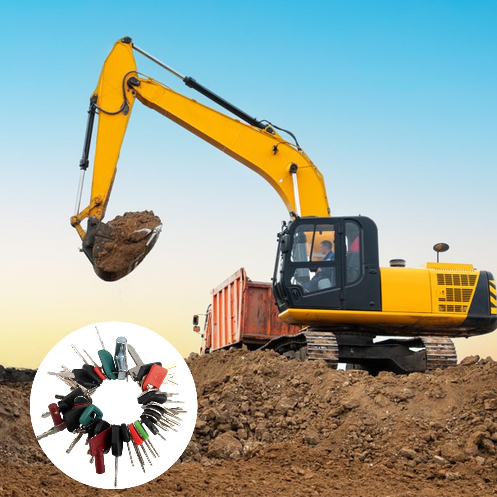 55 Pièces Clé d'allumage de Remplacement Clé de Rechange Clef de Chantier avec Porte Clés Cle Universelle pour Voitures Machines Agricoles Camions Niveleuses Bulldozers