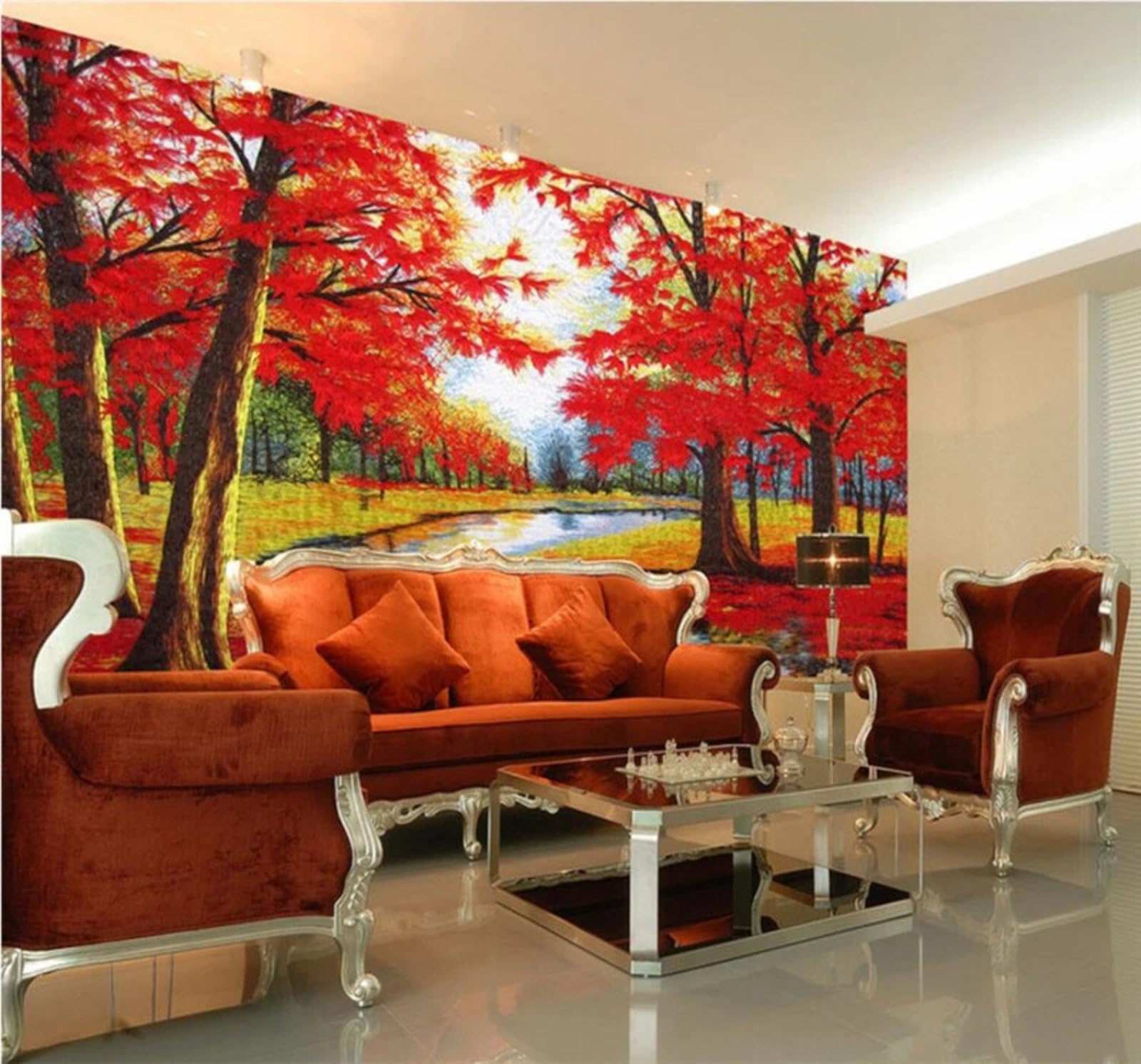 Xlming 150Cm×105Cm(B×H) Beautiful Autumn Red Maple Leaves River 3D Wallpaper Luxury Home Dining Decor Paste Sofa Living Room The Wall For Bedroom Mural-150Cm×105Cm