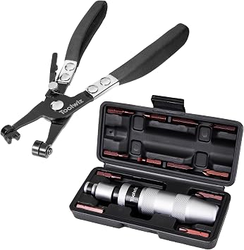 Toolwiz Hose Clamp Pliers + 1/2" Impact Screwdriver Set 14 Pcs, Reversible Manual Impact Driver with S2 Steel Screwdriver Bits, Hose Clamp Tool