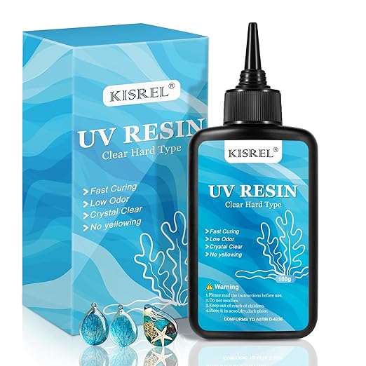 KISREL UV Resin 100g - Upgraded UV Resin Kit, Hard Type Crystal Clear Ultraviolet Curing UV Epoxy Resin for Craft Jewelry Making