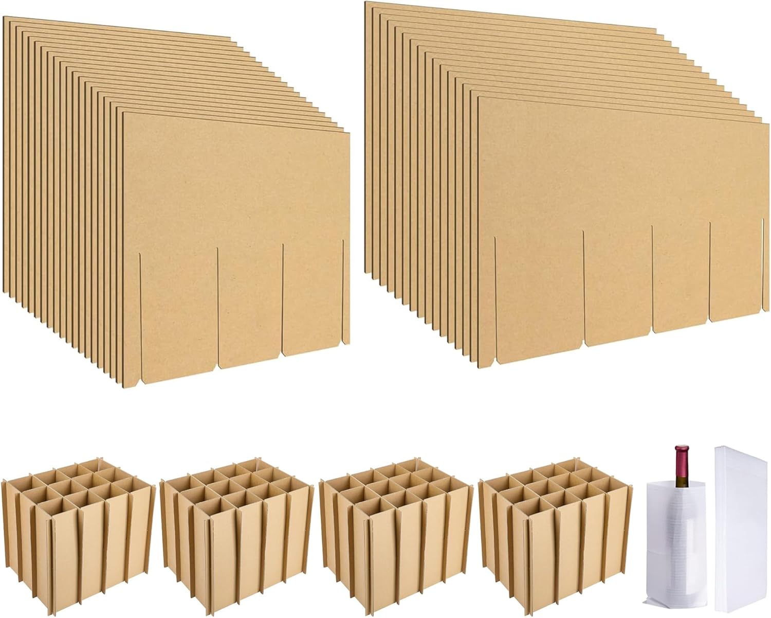 codree 4 Sets Glass Packing Kits- Glass Dividers for Moving Boxes- Glassware Dish Packing Boxes Corrugate Dividers with 48 pcs Foam Pouches Fits 16x12x12 Inch Box (Box Not Included)