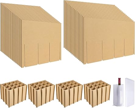 codree 4 Sets Glass Packing Kits- Glass Dividers for Moving Boxes- Glassware Dish Packing Boxes Corrugate Dividers with 48 Pcs Foam Pouches Fits 18x14x12 Inch Box Box Not Included