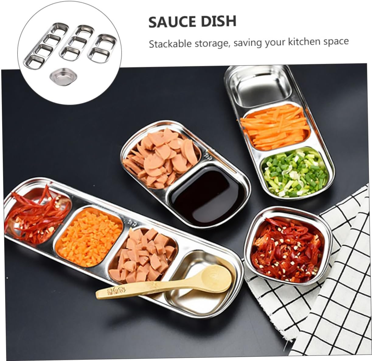 Zerodeko Set of Sauce Dishes Stainless Steel Seasoning Dips Divided Sauce Dishes for Side Vinegar