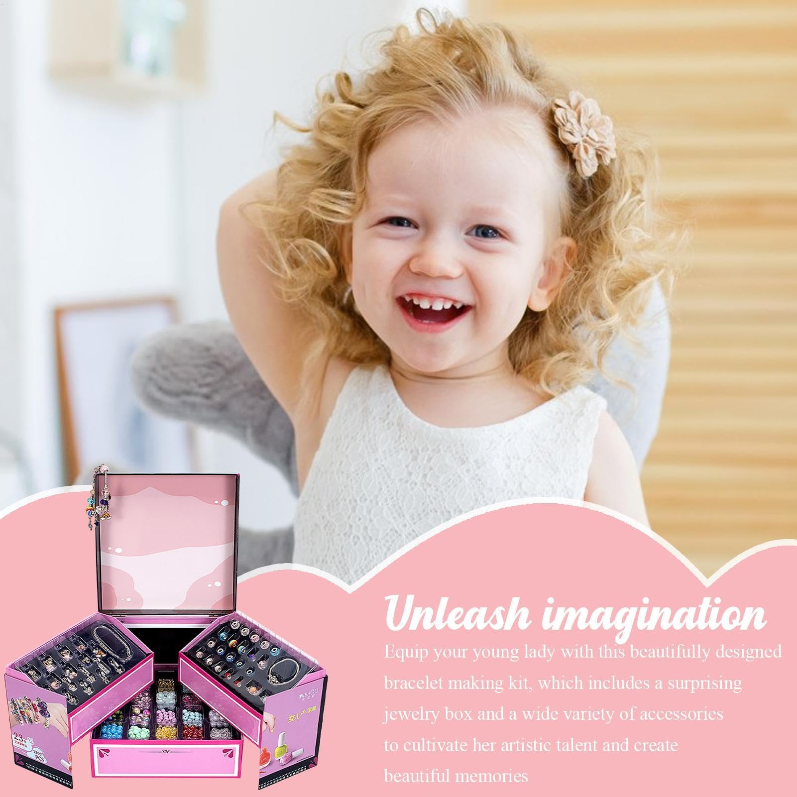 Charm-Armband-Bastelset für Mädchen, Perlen-Schmuckherstellungs-Set für kleine Mädchen, Charm-Schmuckherstellungs-Set, Zubehör, Schmuckherstellungs-Sets für , Mädchen, Kinder | Perlen-Sets für Kinder mit tragbarer Armband