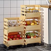 Vista 7 de Cesta de frutas para encimera de cocina, cesta de frutas desmontable grande de 3 niveles de bambú para almacenamiento de frutas y verduras