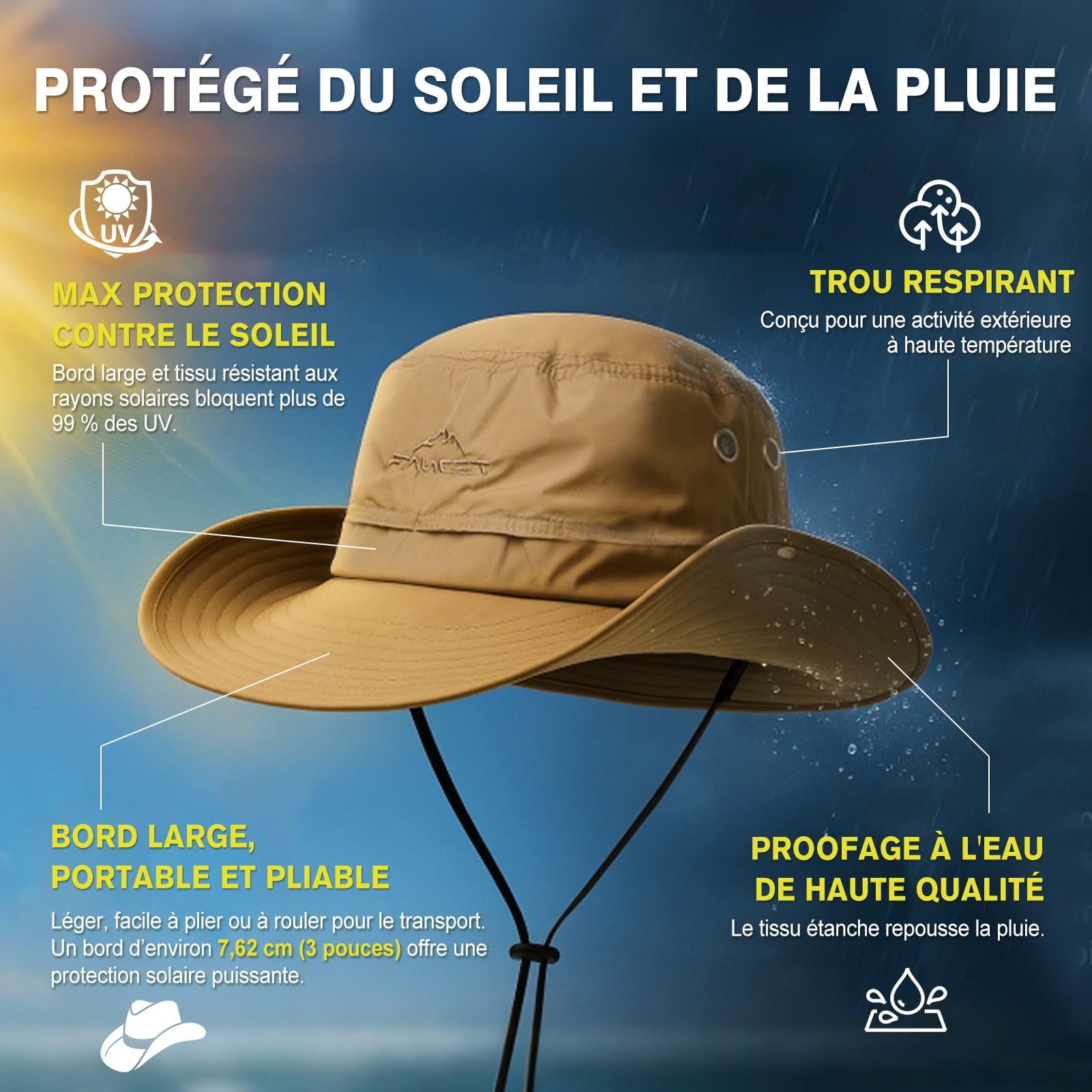 TOP-EX Chapeaux de Soleil Homme | Taille XXL-XXL | Étanche | UPF50+ | Protection UV | Bord Large | Bucket | Été | Voyage, Pêche, Randonnée | Têtes Grandes