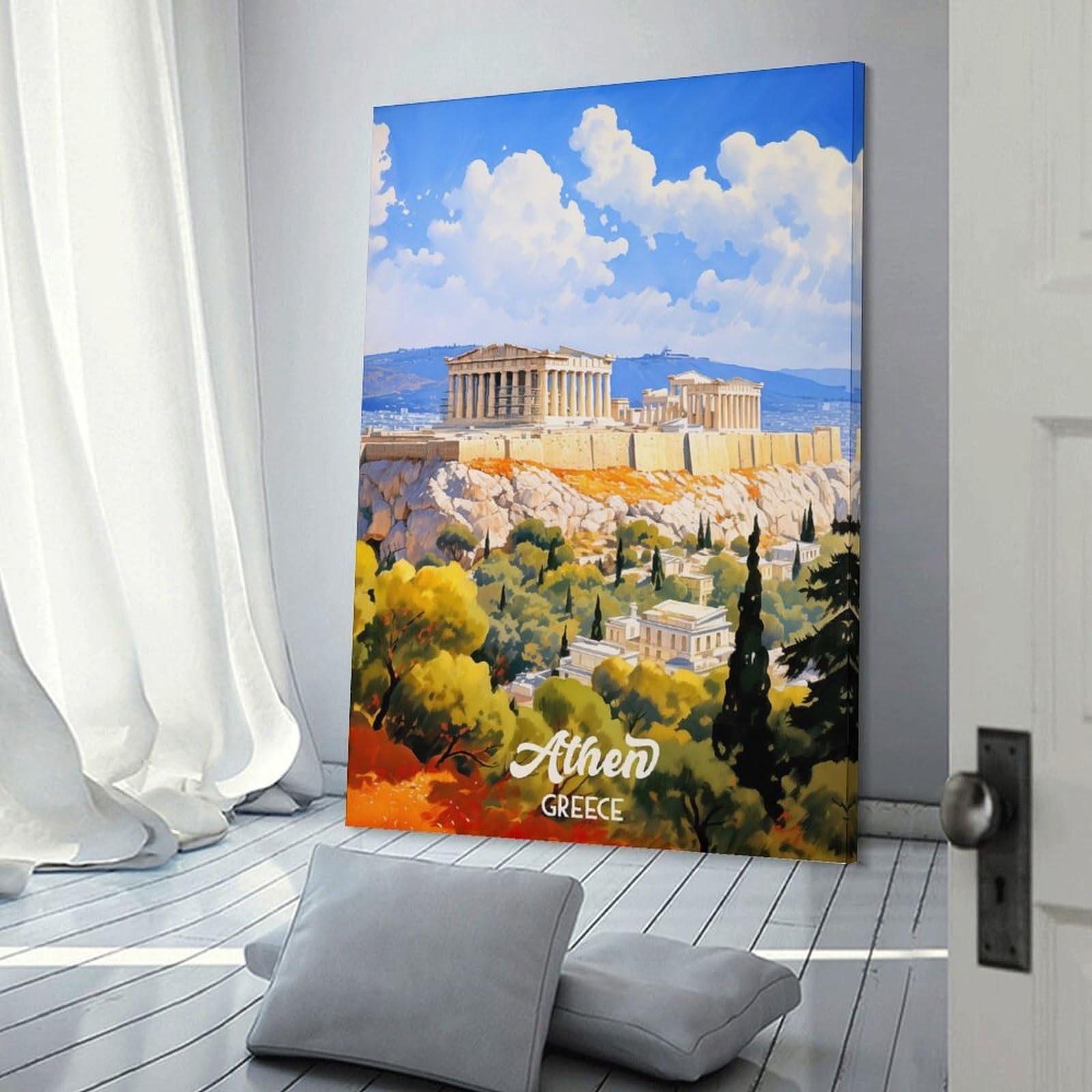 Junmoney Wall Picture Print Athens Greece Travel (2), 16x24inch(40x60cm), for Living Room, Bedroom Or Home Office, Home Decor Gift with Stylish Appeal