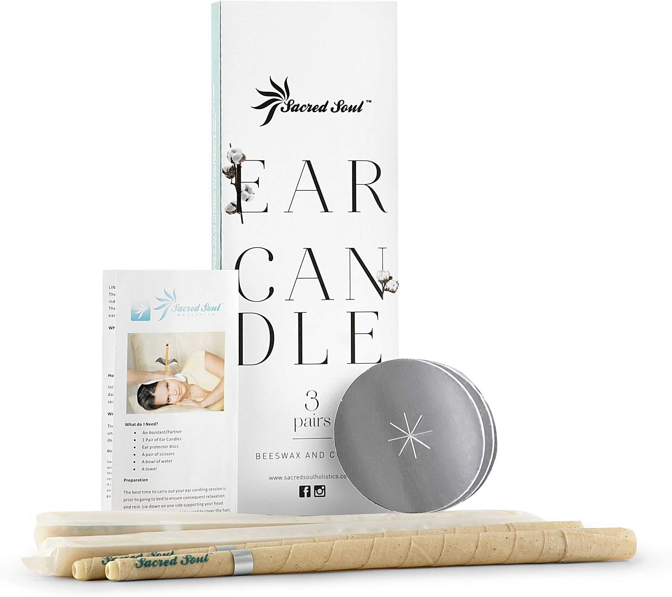 Sacred Soul Hopi Ear Candles Therapist Standard - CE Certified - Beeswax, Scented Aroma With Filters & Protector Discs (3 Pairs | 6 candles)