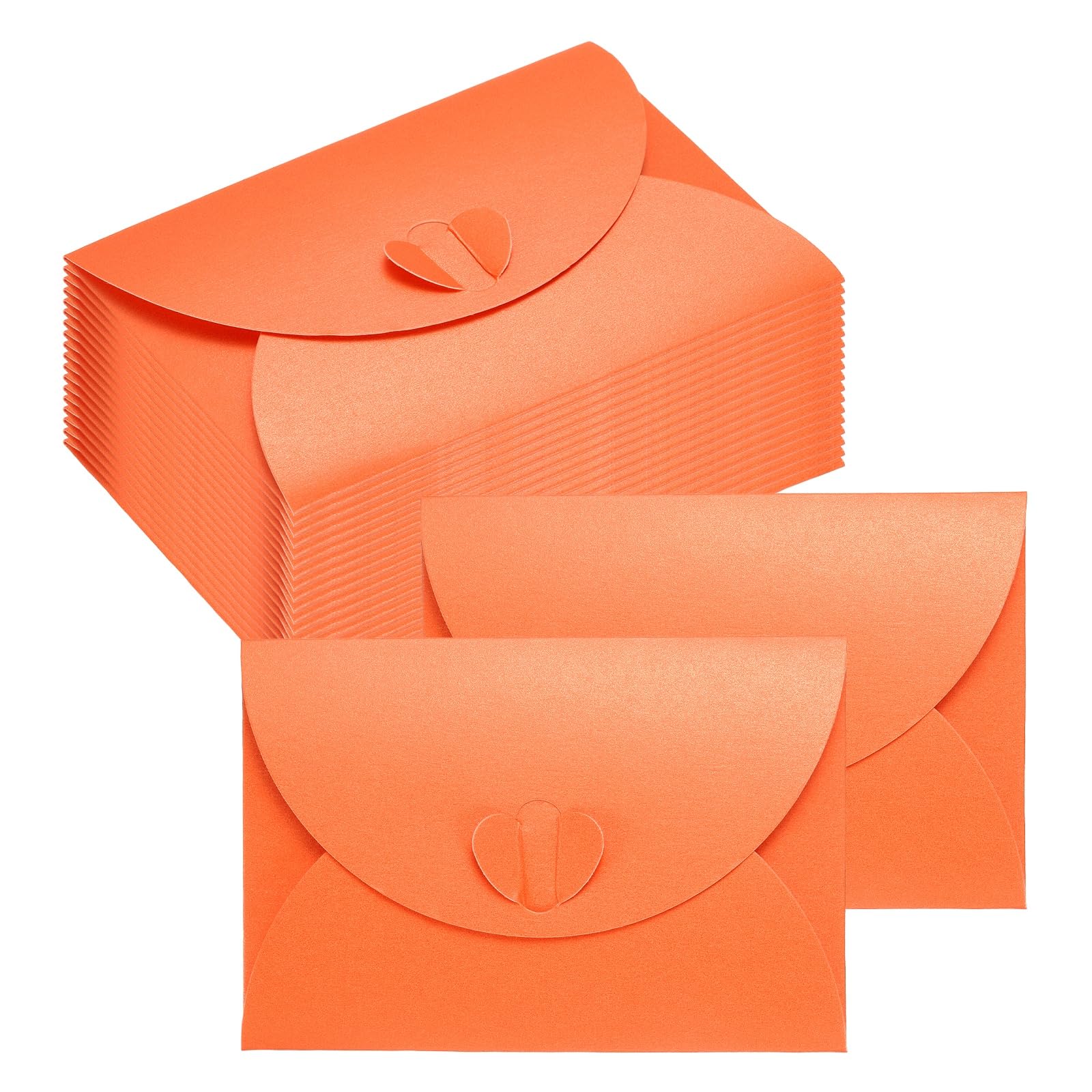 PATIKIL Mini Card Envelopes 105x72mm, 50PCS Cute Envelopes Holder with Heart Clasp for Birthday Weddings Favors Business Greeting Cards, Orange
