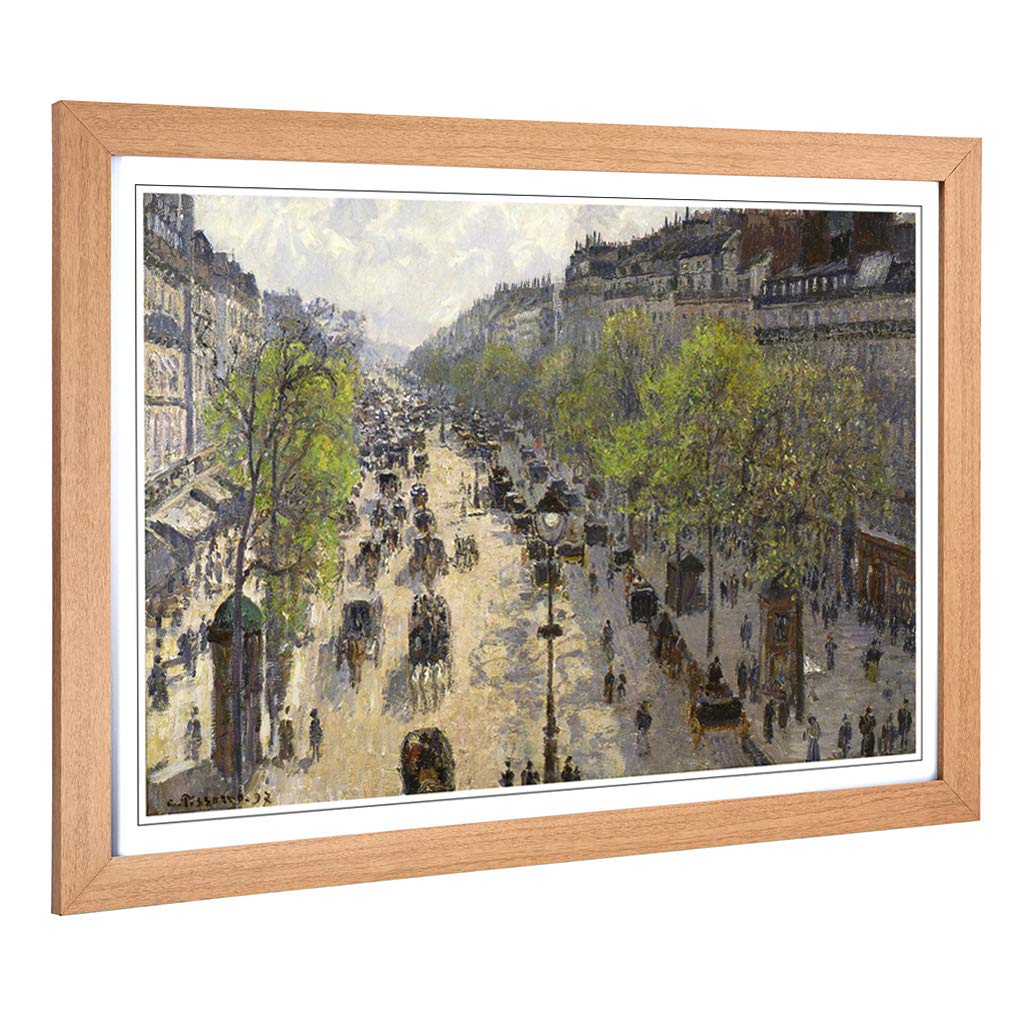 Big Box Art Framed Print of Camille Pissaro Boulevard Montmartre in Primavera Design | Wall Art Picture| Home Decor for Kitchen, Living Room, Bedroom, Hallway, Oak, A2 / 24.5x18 Inch / 62x45cm