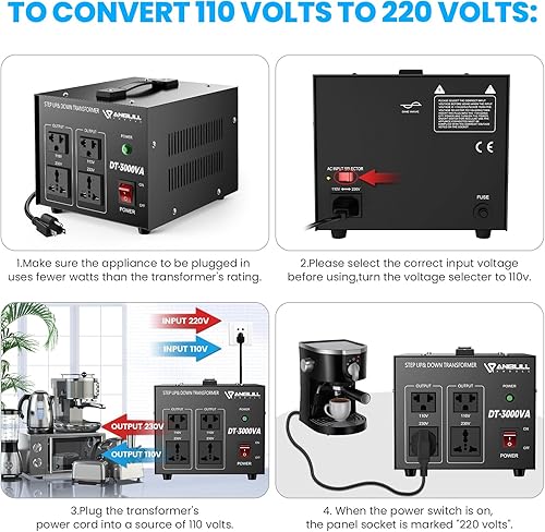Miniatura 3 de Anbull Transformador convertidor de voltaje de 3000 vatios, elevador hacia abajo 110 V 220 V, convertidor de voltaje de 220 a 110, resistente,