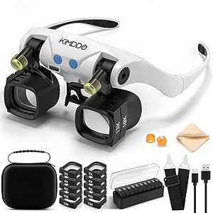 KIMDDO Magnifying Glasses with Light, 2X to 23X Magnifying Glasses Headset with 5 Interchangeable Lens Pairs (2X 4X 6X 10X 13X), Rechargeable Headband Magnifier Loupe for Hobby Jewelers Crafts Repair