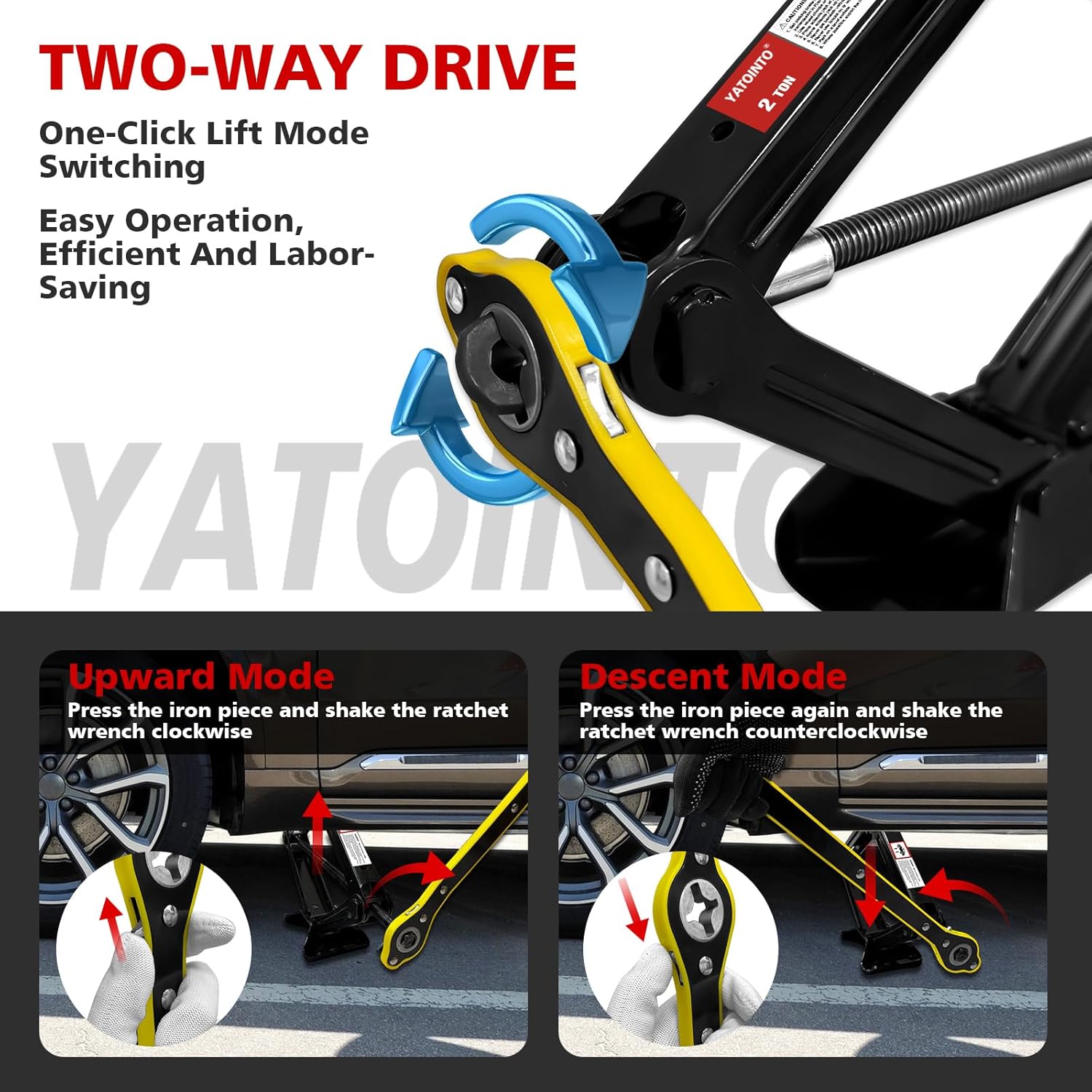YATOINTO 2 Ton Car Scissor Jack Kit, 8 PCS Universal Tire Jack Tool Emergency Kit with Ratchet Wrench, Black