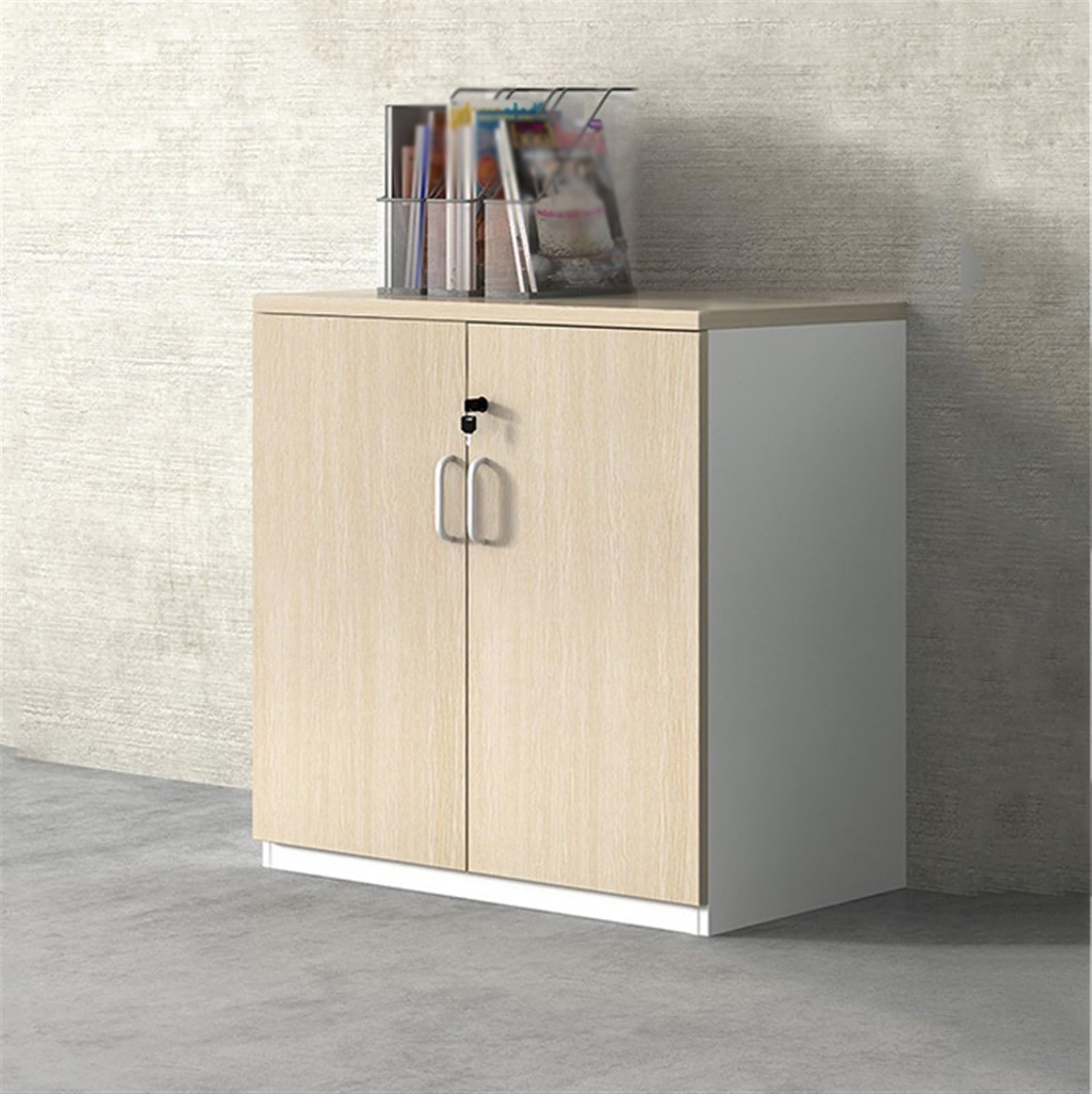Archivio Armadietto classificatore portaoggetti in legno a doppia anta Organizzatore dati for stampante for ufficio da 80 cm con serratura Armadietti portaoggetti