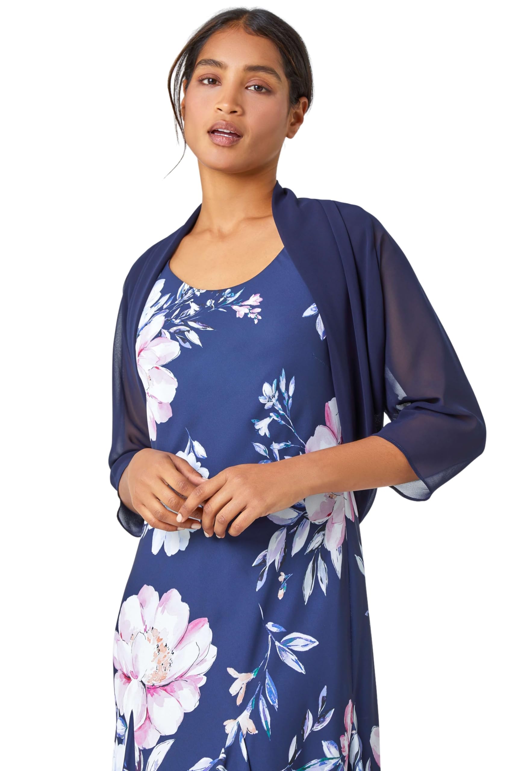 Chiffon Bolero Shrug Jacket for Women UK - Ladies Ruched Hem Cover Up Smart Formal Mesh Wrap Shimmer Cropped Blazer Wedding Guests Cardigan Cardi Crease Free