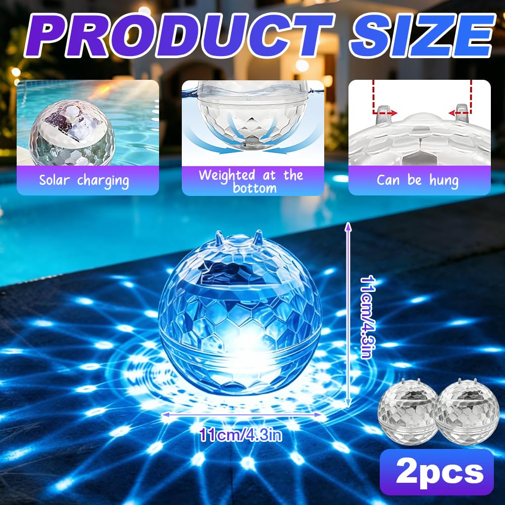 2 Luces Flotantes Piscina Solares, Ø11cm Inflables Bolas Luces solares para Piscina, Impermeables IP44 Solares Esféricas, 7 Colores Cambiantes para Piscina, Jardín, Patio, Césped