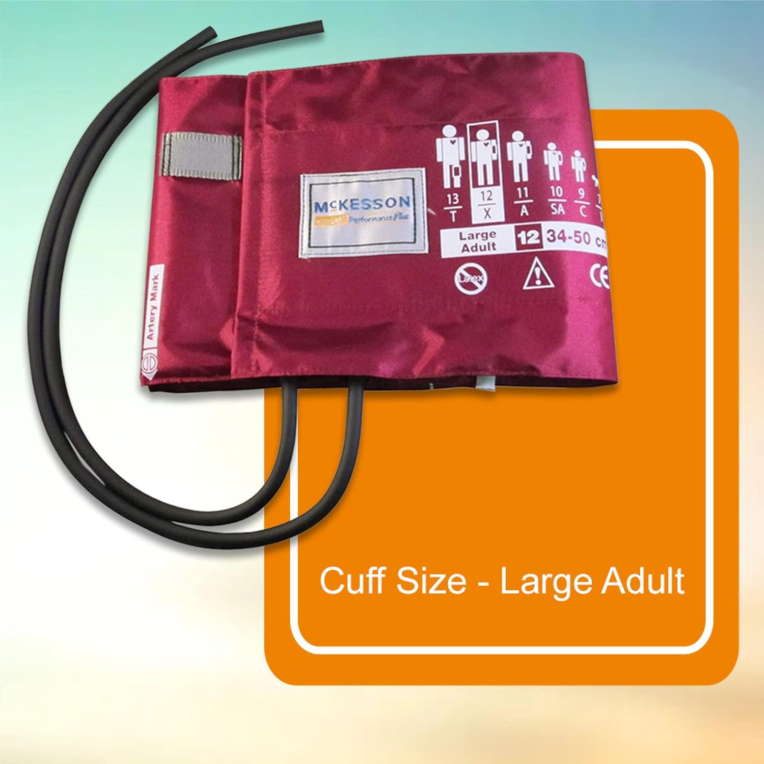 McKesson LUMEON Nylon Blood Pressure Cuff and Bladder, Burgundy, Adult Medium, 34 cm to 50 cm, 15 Count