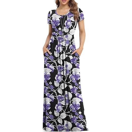 VIISHOW Women's Short Sleeve Loose Plain Maxi Dresses Casual Long Dresses with Pockets