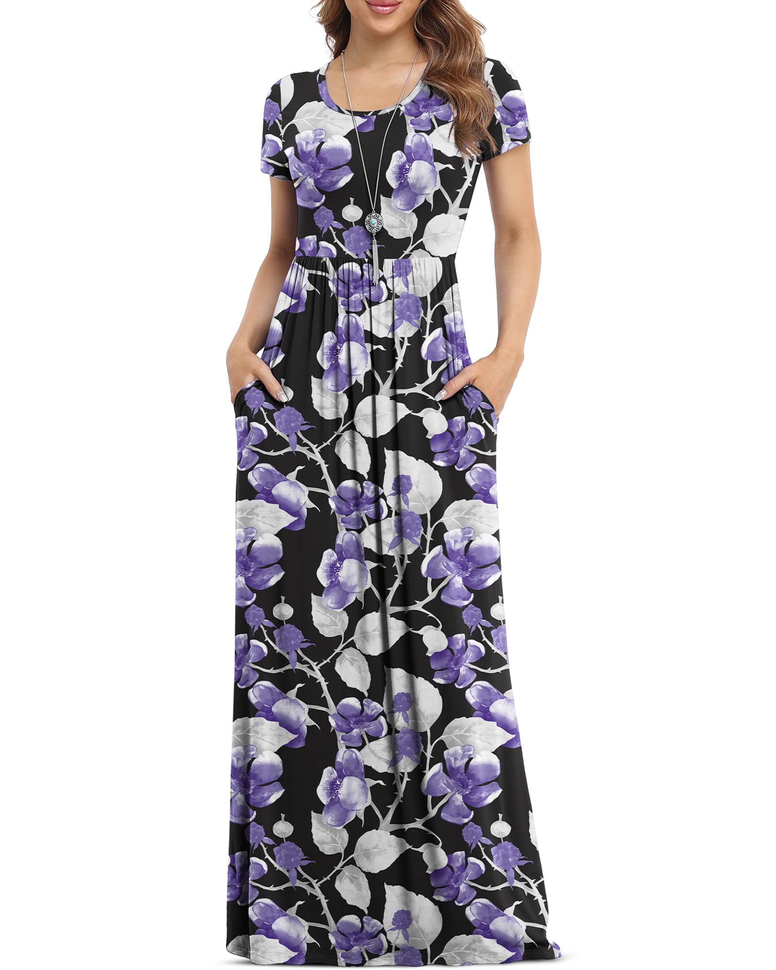 VIISHOW Women's Short Sleeve Loose Plain Maxi Dresses Casual Long Dresses with Pockets