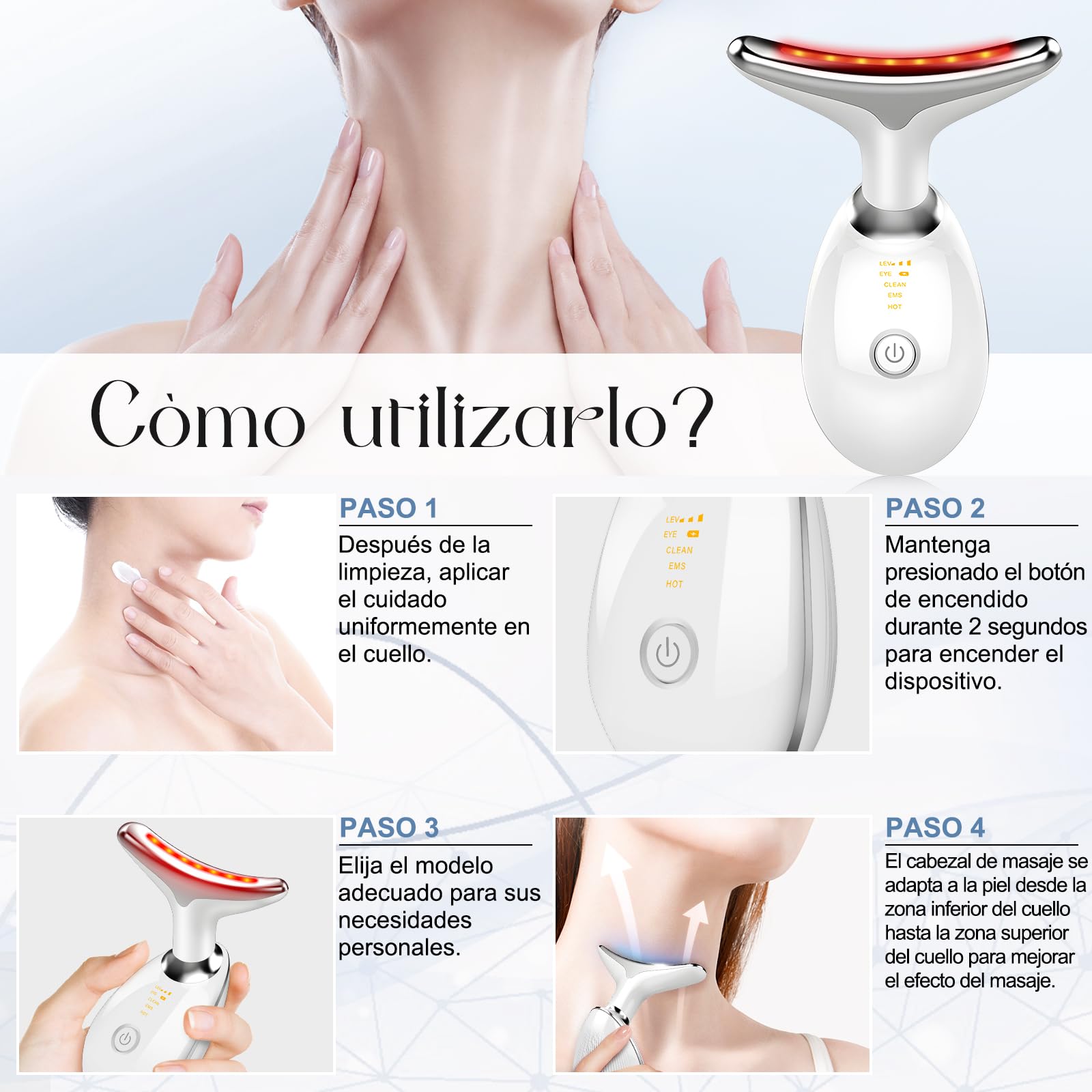 Massaggiatore Viso, 7 Colori Radiofrequenza Viso, 3 Modalità Dispositivo di Bellezza Antirughe, 45°C EMS Gua Sha Viso, Massaggiatore Viso Antirughe Lifting Elettrico per Tonificare Jawliner Pulizia