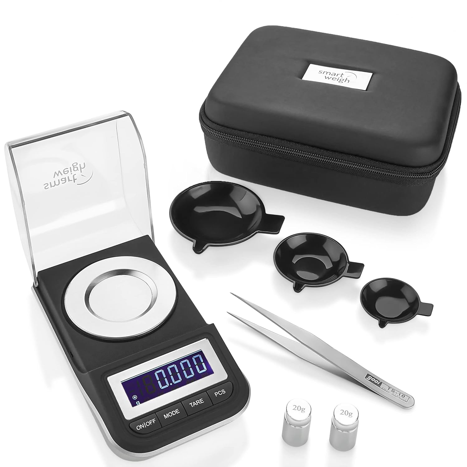 Smart Weigh High Precision Digital Milligram Scale, with Case, Tweezers, Calibration Weights, Reloading, 50 x 0.001g