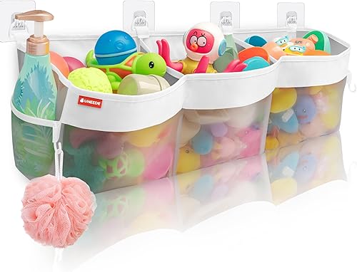 Miniatura 8 de UNEEDE Organizador horizontal de juguetes de baño de 3 compartimentos para bañera, capacidad extra grande de 4.95 galones, soporte de almacenamiento
