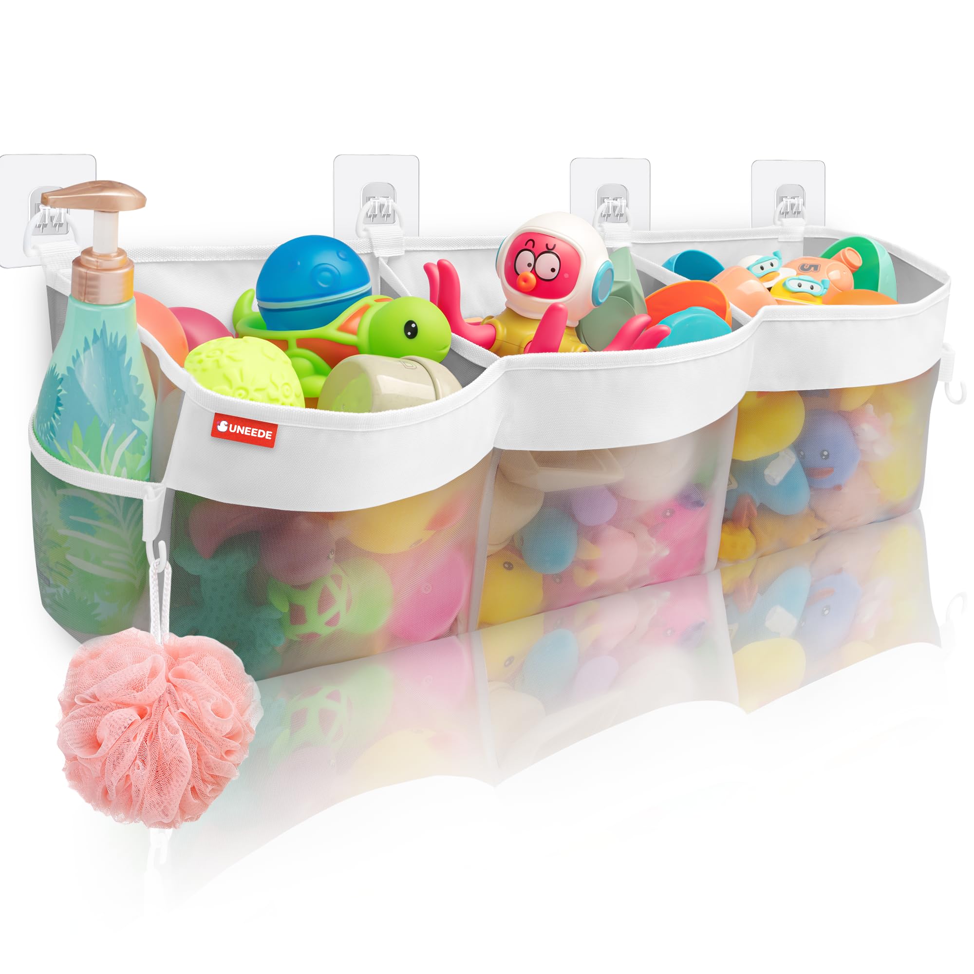 UNEEDE 4 95 Gallons 3 Compartment Horizontal Bath Toy Storage Bathtub Toy Storage Organizer Bath Toy Holder For