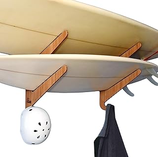 Grassracks Bamboo Surfboard Rack for 2 Boards - Horizontal Wooden Surf Wall Rack or Snowboard Mount Kaua'i Duo (2 Boards, Bamboo)