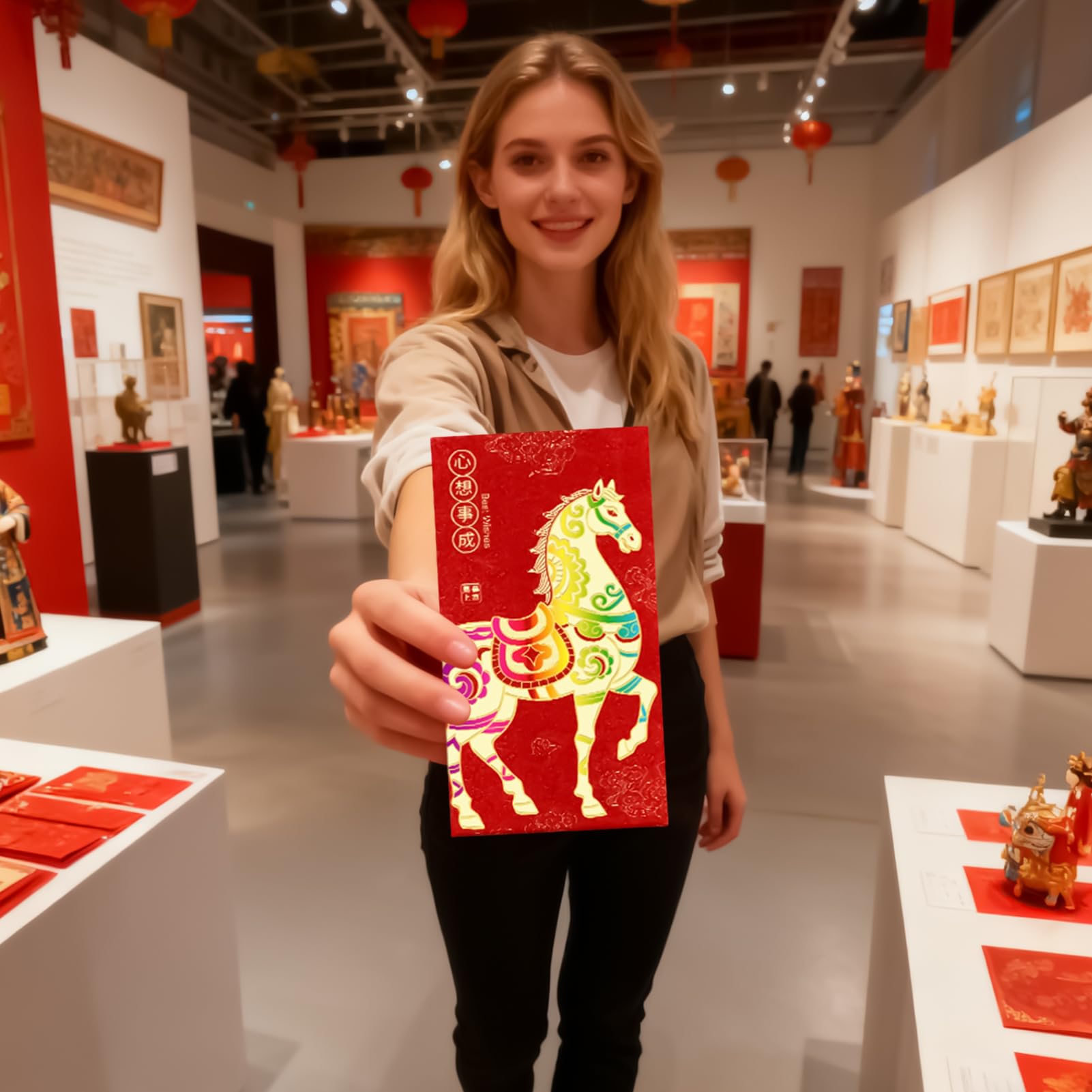 Enveloppe Rouge Chinoise Nouvel An Chinois 6 Pièces Grand 2026 Paquet Argent Rouge Feuille Année Cheval