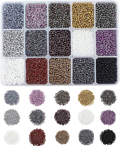 Miniatura 14 de NBEADS 15 colores 6/0 cuentas de semillas de vidrio, alrededor de 3000 cuentas redondas azules de poni de 0.15 pulgadas, cuentas sueltas para diseño