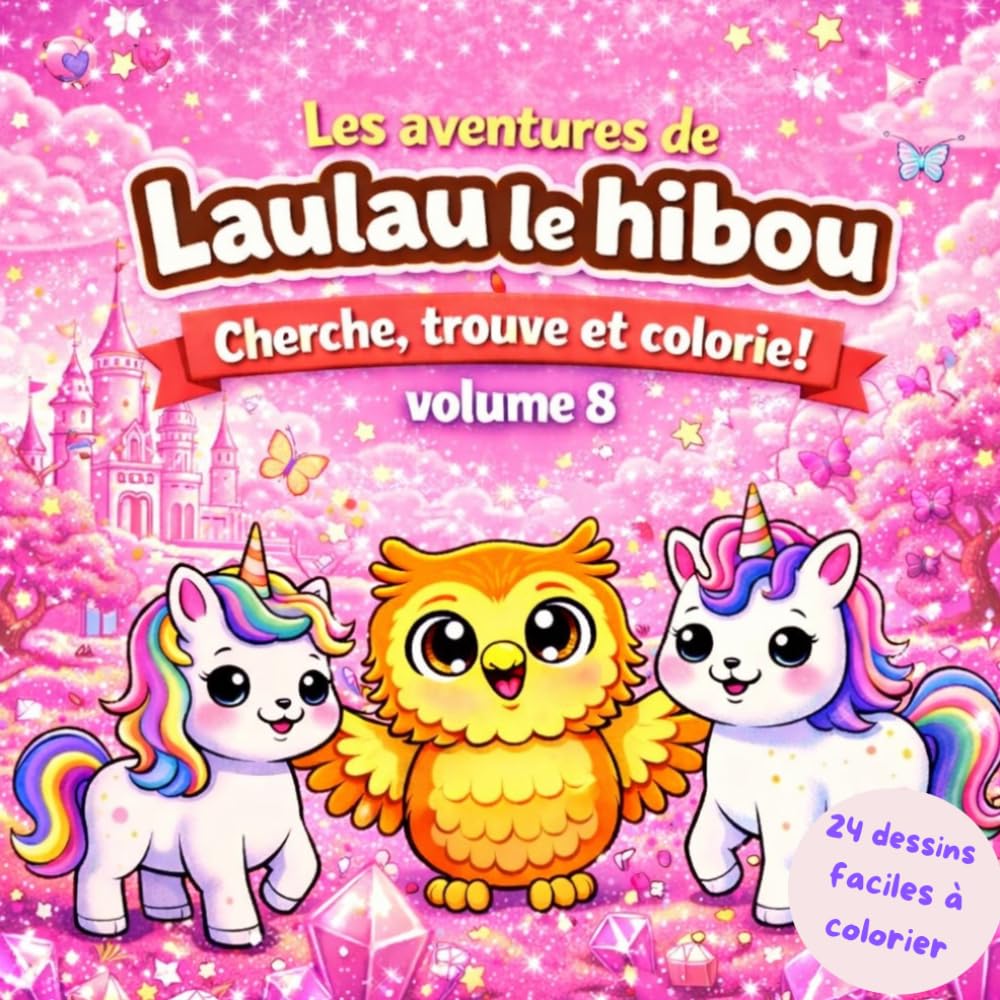 Les aventures de Laulau le hibou: Cherche, trouve et colorie au pays des licornes ! volume 8 - 24 dessins faciles à colorier