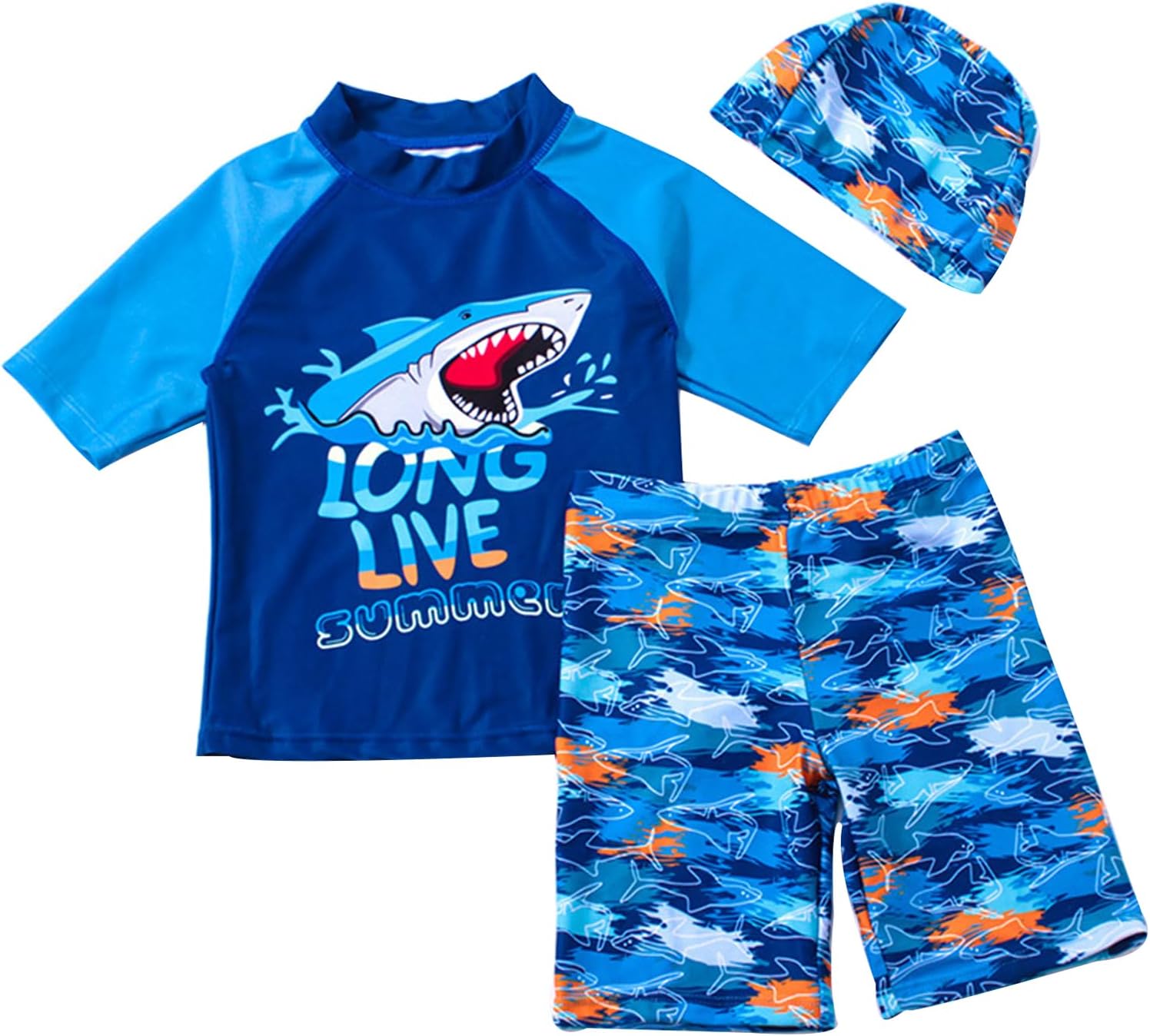 Toddler Swimsuit Boy 3 Piece Boys Swim Set Short Sleeve Boys Swim Shirt Boy Swim Trunks Rash Guard Bathing Suits