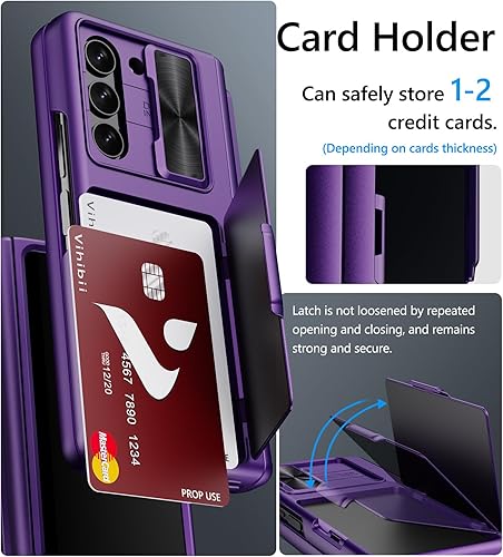 Miniatura 3 de Vihibii Funda para Samsung Z Fold 5 con tarjetero y soporte para bolígrafo S, cubierta para cámara deslizante, protección de bisagra y protector de