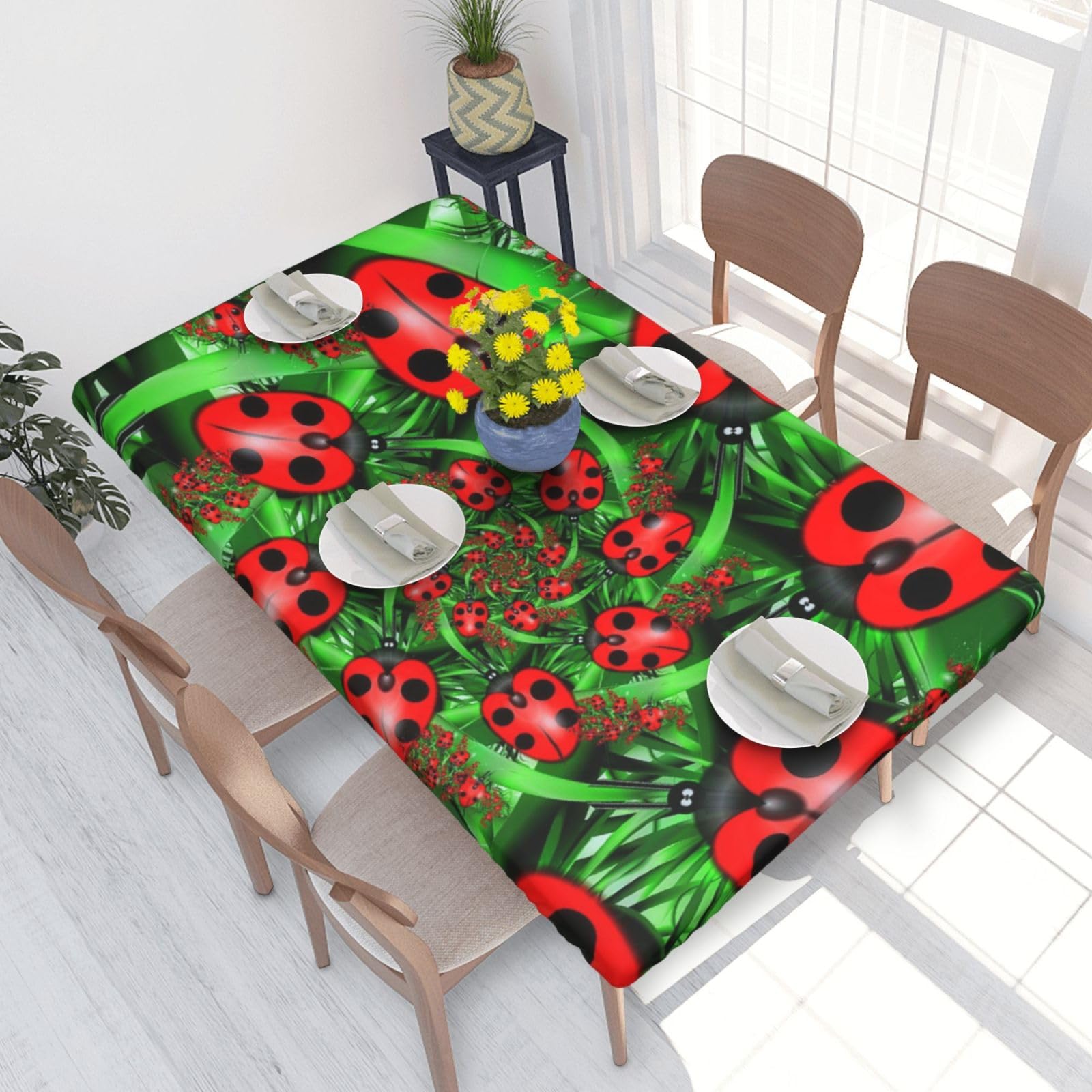 BNVSADC Red Ladybug Printed 4FT Tablecloth 122x76 CM Polyester Kitchen Water Resistant Table Cloth Dining Table Decoration Table Covers