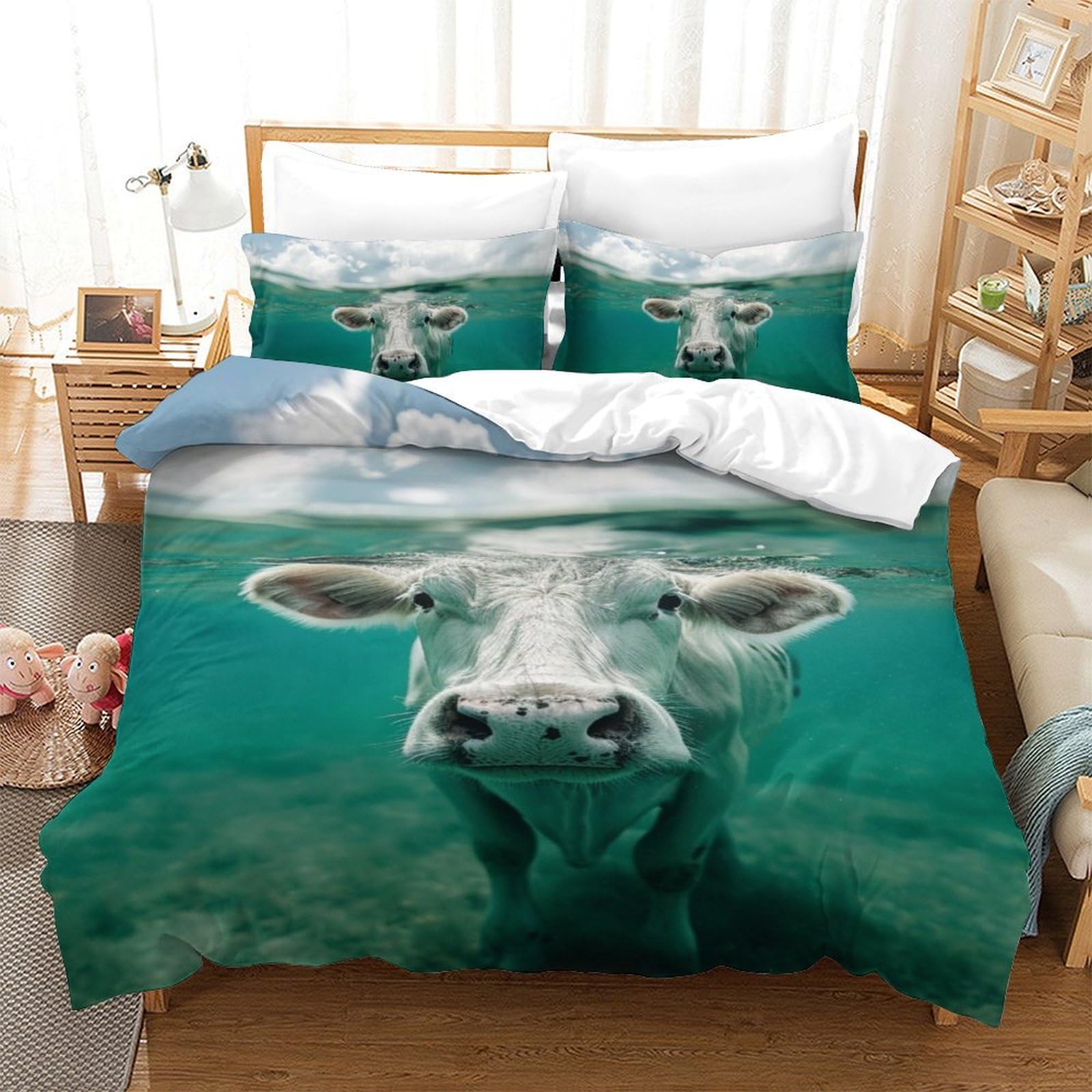 Housses de couettes vache 3D microfibre anti-transpiration et super douce lit 1 personne