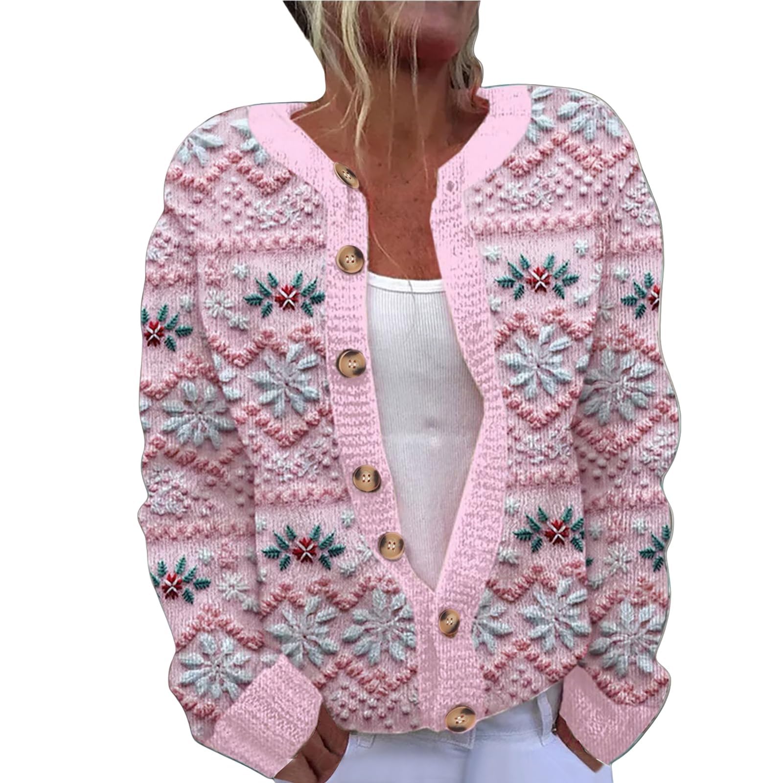 Ugly Christmas Sweaters for Women Plus Size Vintage Santa Funny Cardigan Button Up Floral Tops Santa Xmas Clothes