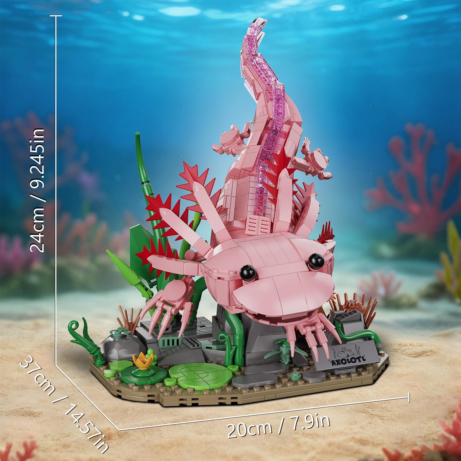 Axolotl Zestaw klocków zaciskowych, 998 części, zwierzęta morskie, zabawka do budowania, z podstawą, ruchome stawy, zestaw modelarski STEM dla dorosłych, młodzieży