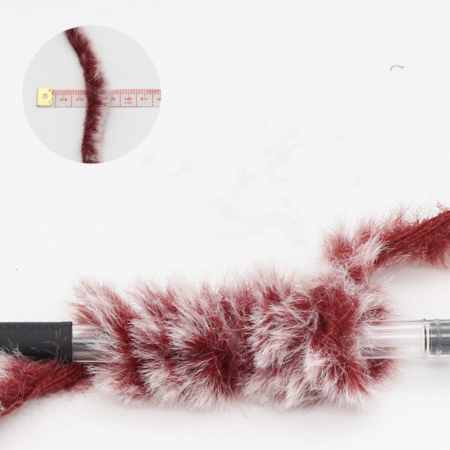Pretty Jolly 4 Balls Faux Fur Yarn Super Soft Chunky Yarn Fluffy Yarn for Crochet Knitting Eyelash Yarn Polyester Yarn-Wine Red with White - Image 4
