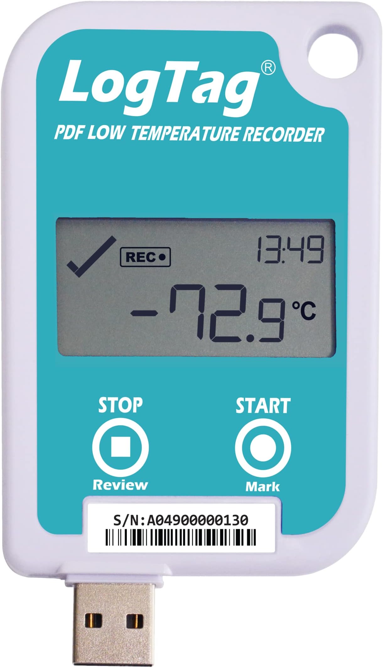 LogTag UTREL-16 Kit Includes: Data Logger, ST10M-15 External Probe with Buffer Bottle, Wall Mount Bracket & NIST Calibration Certificate, Blue/White