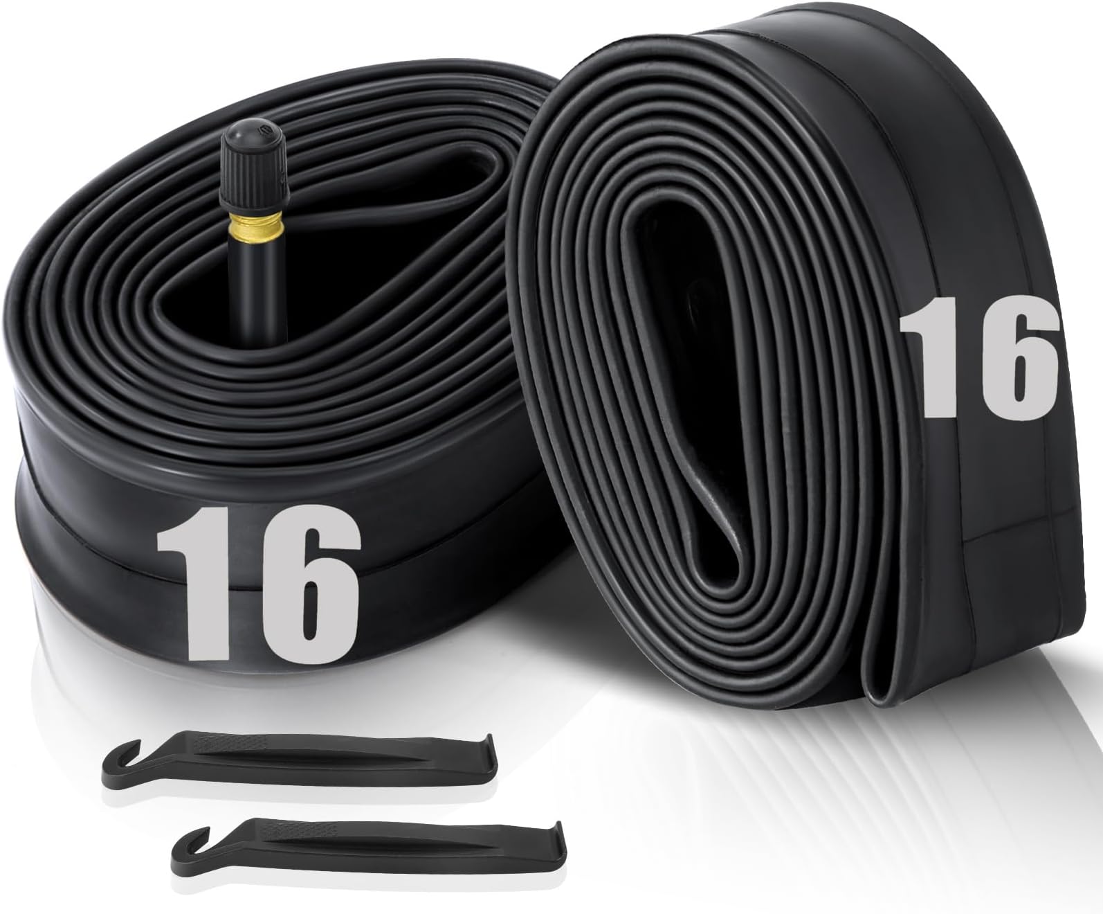 2 Pack 16'/ 20'/ 24'/ 26' x1.75/1.95/2.10/2.125 Bicycle Tube with 2 Tire Levers, Bicycle Tube with 32mm Schrader Valve, Butyl Rubber Inner Tube for Road/MTB/Kids Bike by Hydencamm(2 of One Size)