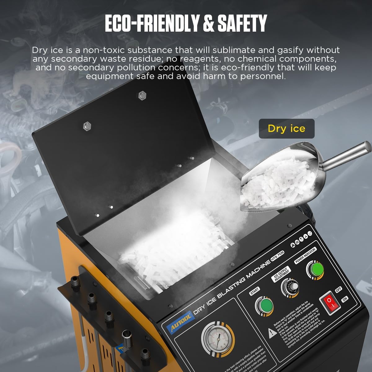 AUTOOL Dry Ice Blasting Machine, 0-3.2kg/min Adjustable Ice Flow, No Disassembly Carbon Deposit Cleaner for Automotive Engines, Industrial Mold Cleaning